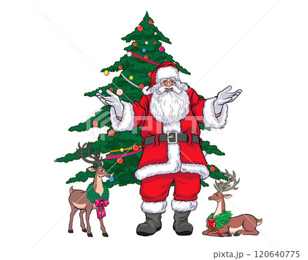 merry christmas santa and snowman reindeer elf in pop art comic style 120640775