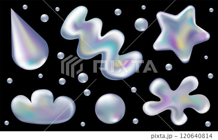 3d holographic retro 90 stickers set. Chrome naive fluid shape in Y2K style isolated on black. Future galaxy aesthetic, 3D chrome bubble art. Metal glossy sticker set. 3d holographic retro 90 stickers set. Chrome naive fluid shape in Y2K style isolated on black. Future galaxy aesthetic, 3D chrome bubble art. Metal glossy sticker set. 120640814