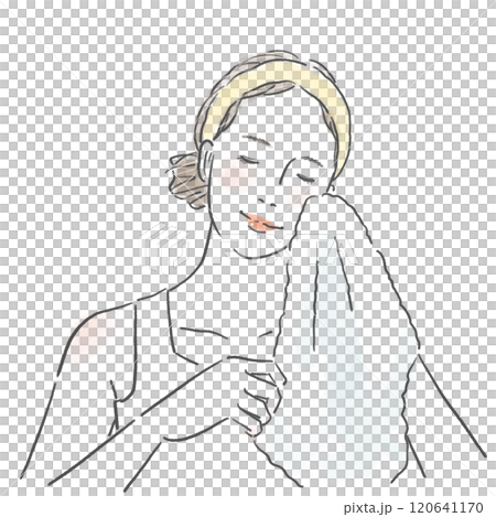 Upper body of a young woman wiping her face with a towel Upper body of a young woman wiping her face with a towel 120641170