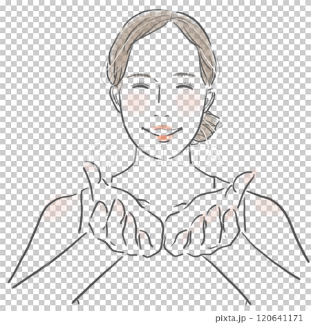 Upper body of a smiling young woman with her hands raised 120641171