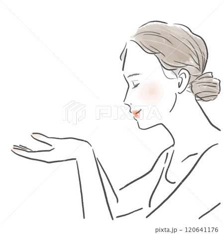 両手を掲げている若い女性の横顔の上半身 両手を掲げている若い女性の横顔の上半身 120641176