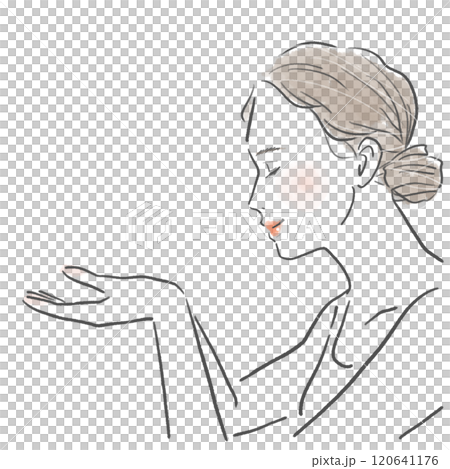 両手を掲げている若い女性の横顔の上半身 両手を掲げている若い女性の横顔の上半身 120641176