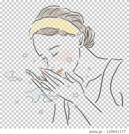 水で洗顔している女性の上半身 水で洗顔している女性の上半身 120641177