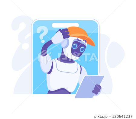 Robot Character Think Scratch Head as Smart Android Assistant Machine Vector Illustration Robot Character Think Scratch Head as Smart Android Assistant Machine Vector Illustration 120641237
