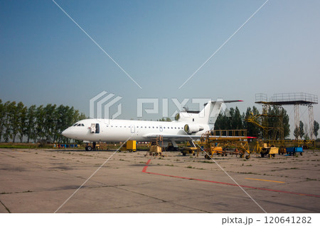 Repair and maintenance of passenger airplane on the aviation technical base 120641282