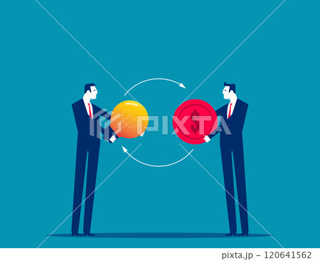Person exchange the idea they money. Vector in the barter market 120641562