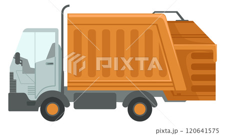 A dump truck is parked on the side of the road A dump truck is parked on the side of the road 120641575