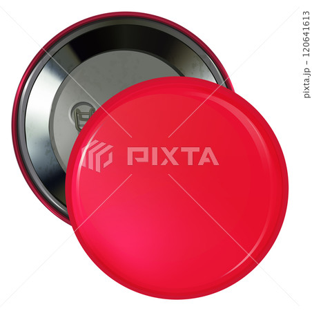 A red button with a silver rim A red button with a silver rim 120641613