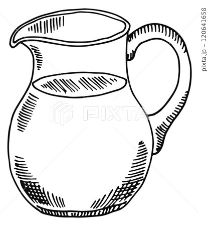 A pitcher of milk is drawn in black and white 120641658