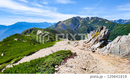 夏の烏帽子岳・南沢岳登山(烏帽子小屋~前烏帽子岳:三ッ岳方面の眺め) 夏の烏帽子岳・南沢岳登山(烏帽子小屋~前烏帽子岳:三ッ岳方面の眺め) 120641819