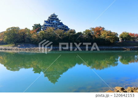 【岡山県】黄葉した岡山城と旭川(令和の大改修後) 【岡山県】黄葉した岡山城と旭川(令和の大改修後) 120642153
