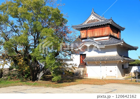 【岡山県】紅葉した岡山城の月見櫓（令和の大改修後） 120642162