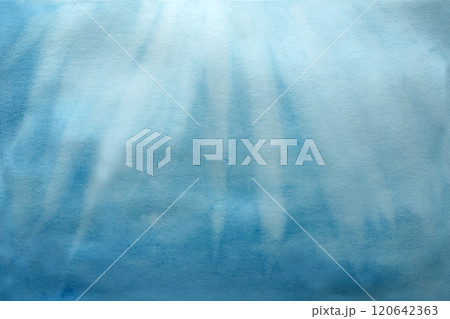 Underwater sea , sunlight in ocean, watercolor blue transparent background. Hand drawn illustration isolated on background. For designers, postcards, greetings, birthday, calendar, wallpapers 120642363