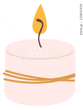 A candle with a yellow wick is lit 120642434
