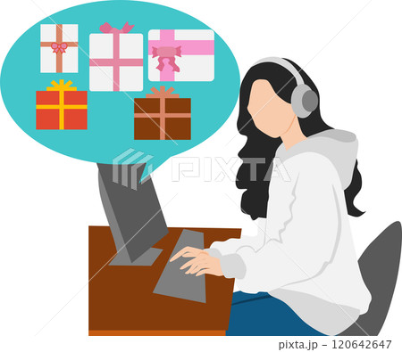 ネットショッピングを楽しむ女性のイラスト 120642647
