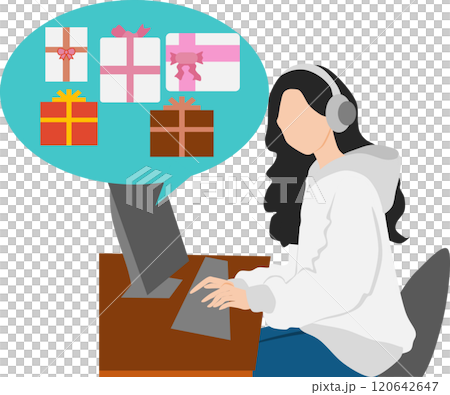 ネットショッピングを楽しむ女性のイラスト 120642647