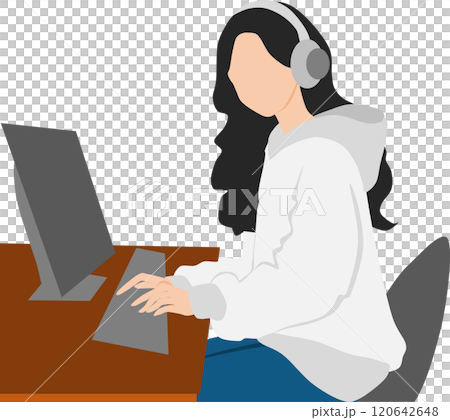 パソコンで副業をする女性のイラスト 120642648