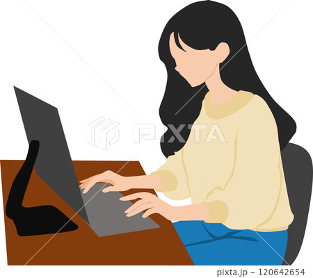 パソコンで副業をする女性のイラスト 120642654