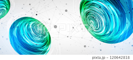Abstract sci-fi vector background with plexus effect and swirl shapes. Hand drawn. Abstract sci-fi vector background with plexus effect and swirl shapes. Hand drawn. 120642818