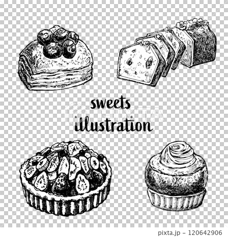 Illustration set of various sweets Illustration set of various sweets 120642906