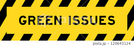Yellow and black color with line striped label banner with word green issues 120643124