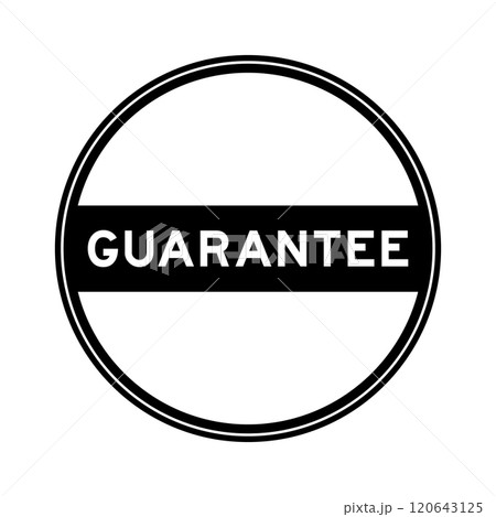 Black color round seal sticker in word guarantee on white background 120643125