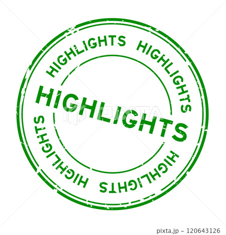 Grunge green highlights word round rubber seal stamp on white background 120643126
