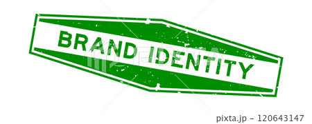 Grunge green brand identity word hexagon rubber seal stamp on white background 120643147
