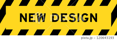 Yellow and black color with line striped label banner with word new design Yellow and black color with line striped label banner with word new design 120643193