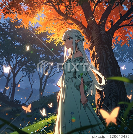 幻想的な森の妖精と舞う蝶たち 幻想的な森の妖精と舞う蝶たち 120643483