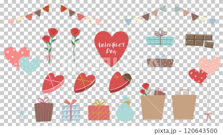 A colorful and cute hand-drawn illustration set for Valentine's Day, gifts, and parties A colorful and cute hand-drawn illustration set for Valentine's Day, gifts, and parties 120643500