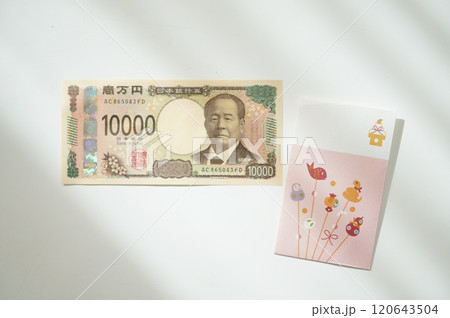 巳年のポチ袋と新紙幣（一万円札） 120643504