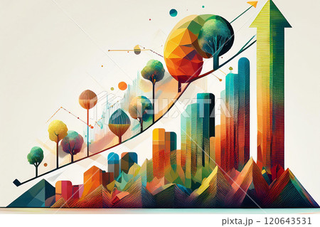 IR・投資関連デザイン(自然をモチーフにしたカラフルな上昇チャート) IR・投資関連デザイン(自然をモチーフにしたカラフルな上昇チャート) 120643531