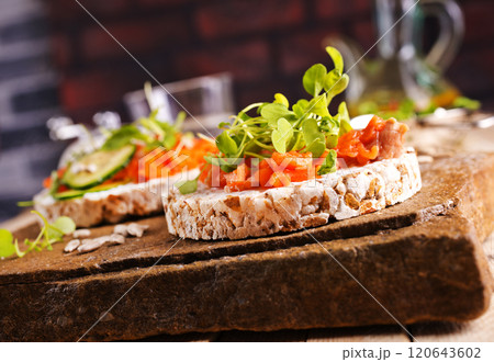 Fresh sandwiches with smoked salmon Fresh sandwiches with smoked salmon 120643602