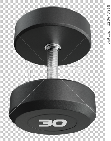 Blank Round Rubber Dumbbell with number 30, weightlifting gym equipment top view 120643868