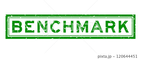 Grunge green benchmark word square rubber seal stamp on white background 120644451