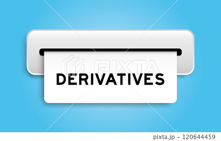 White coupon banner with word derivatives from machine on blue color background White coupon banner with word derivatives from machine on blue color background 120644459