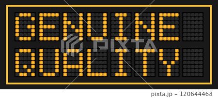 Orange color led banner in word genuine quality on black background 120644468