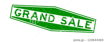 Grunge green grand sale word hexagon rubber seal stamp on white background 120644469