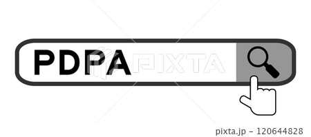 Search banner in word PDPA (Abbreviation of personal data protection act) with hand over magnifier icon on white background Search banner in word PDPA (Abbreviation of personal data protection act) with hand over magnifier icon on white background 120644828
