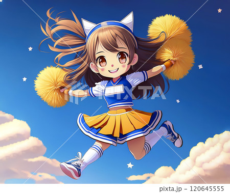 ちびキャラ　チアリーダーの衣装を着た少女のイメージ素材 120645555