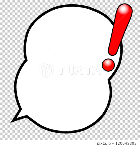 テカリ有る赤いビックリマーク付きひょうたん型の吹き出し テカリ有る赤いビックリマーク付きひょうたん型の吹き出し 120645805