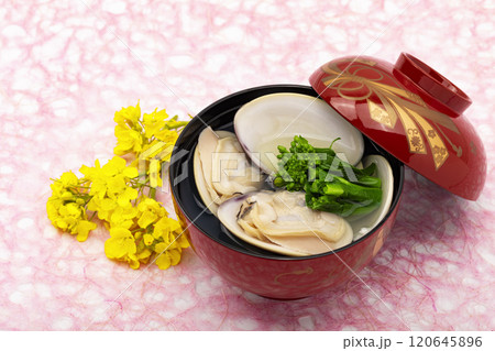 はまぐりのお吸い物と菜の花 120645896
