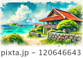 沖縄の竹富島　イメージ水彩画風イラスト 120646643