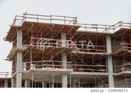 Concrete Building Under Construction with Wooden Formwork Concrete Building Under Construction with Wooden Formwork 120646673