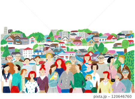 手描きイラスト　人々と街　 120646760