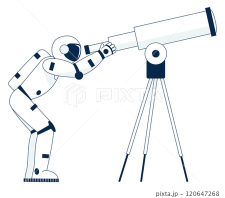 A man in a space suit is looking through a telescope 120647268
