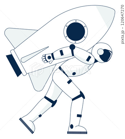 A man in a white suit is holding a rocket A man in a white suit is holding a rocket 120647270
