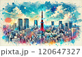 東京のポップなイメージの水彩画風イラスト 120647327