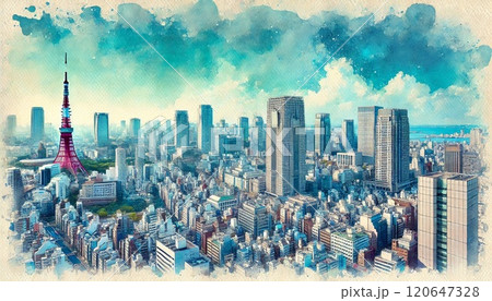 東京の水彩画風イラスト 東京の水彩画風イラスト 120647328